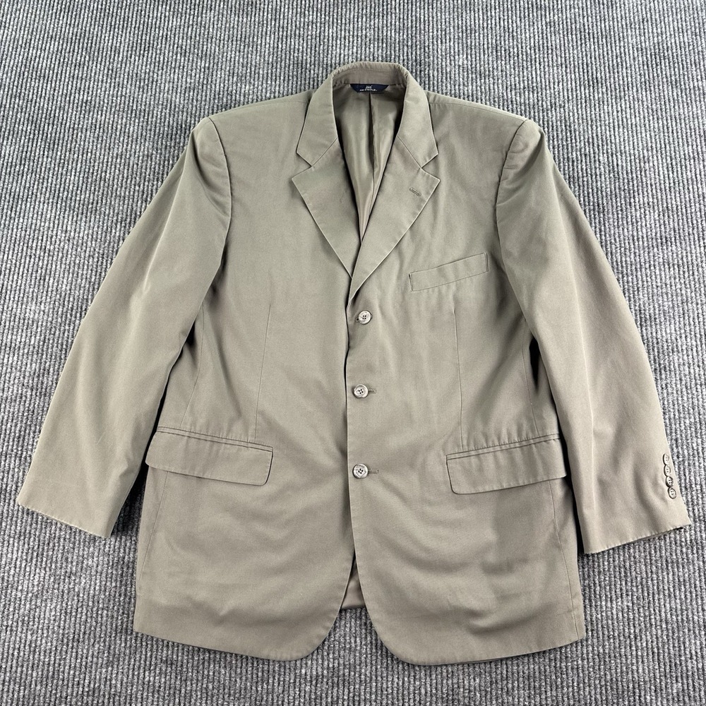 Vintage Brooks Brothers Suit Jacket 44R Tan Cotton Canvas Solid Designer Stretch